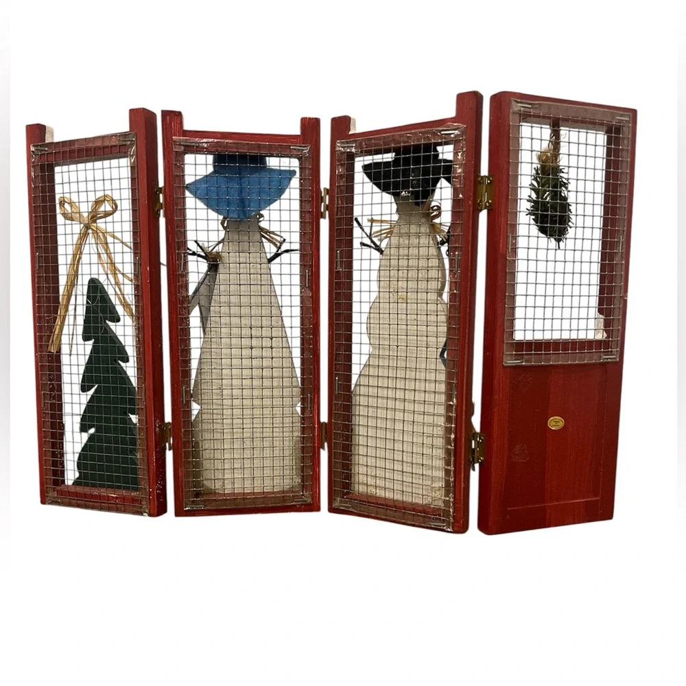 Rustic Wooden Snowman Christmas Decor Folding Screen / Winter Holiday Display